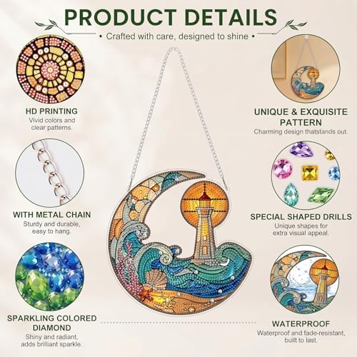 HMZephitiquc Beach Hanging Diamond Art Kits for Adults, Special Shaped Crystal Diamond Painting Suncatchers, 5D Gem Art for Adults, Sun Catchers DIY Craft Kits for Gift Home Decor