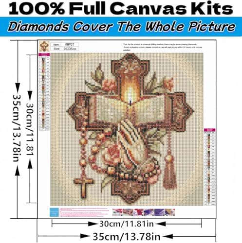 Acelii 5D Diamond Art Kits for Adults Beginners,Bible Cross DIY Full Round Drill Diamond Painting Kits, Paint by Diamonds Dots Gem Art Easy,Home Wall Decor 14X14 Inch