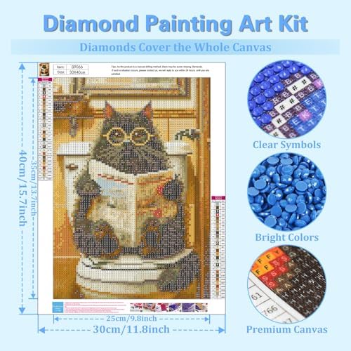 Reivworl Cat Diamond Art Kits for Adults Beginner 12×16 inch