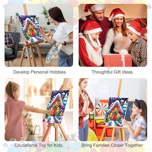 SENQAO Christmas Paint by Numbers for Adults Beginners Framed, Candy House Adults' Paint-by-Number Kits, Adult Paint by Number Kits on Canvas, Acrylic Number Painting for Home Decor, 8x12inch