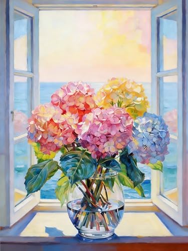 APTDYIGL 5D Hydrangea Flower Diamond Painting Kits for Adults Beginner,DIY Flowers Diamond Art Kits for Adults,Round Full Drill Diamond Dots with Gem Art Kits,Home Wall Decor 12X16inch