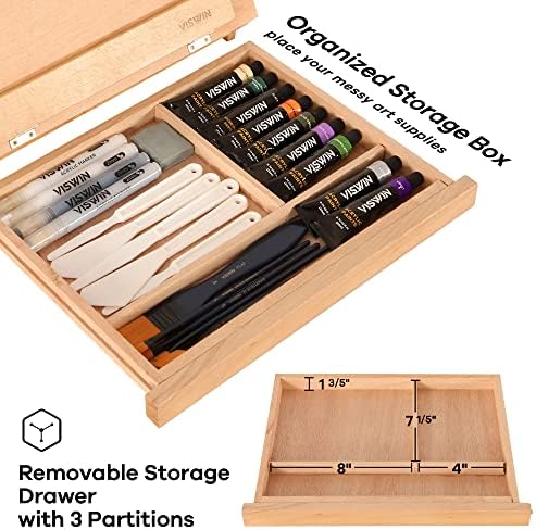 VISWIN Tabletop Easel with Storage Drawer & Palette, Adjustable Portable Beech Wood Sketch Box Table Top Easel for Painting, Desktop Travel Art Easel for Adults, Artists, Students