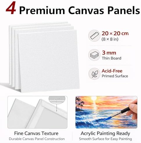 MISUMISO Acrylic Paint Kit for Beginners, 24 Colors Complete Painting Set with 4 Canvas Panels, 10 Brushes, Wooden Easel, Palette & Art Supplies, All-in-One Paint Set for Adults & Teens