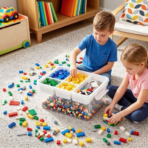 Citylife 17QT 4-Pack Plastic Craft Storage Box Buildable Lid Removable Tray
