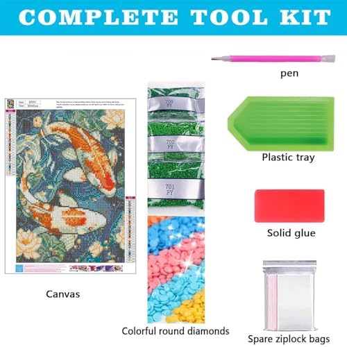 bleihum Diamond Art Kits for Adults Koi, 5D Diamond Painting 12x16inch