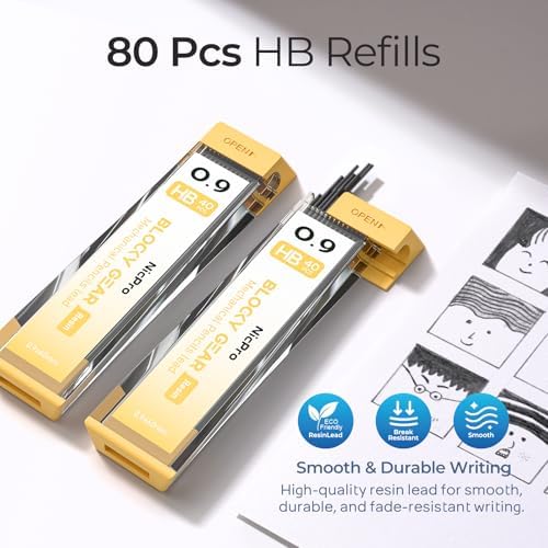 Nicpro Blocky Gear 0.9 mm Mechanical Pencils Set, Metal Pencil with Case