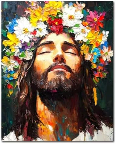 Jesus Paint by Numbers Kit for Adults, Flower Painting by Numbers 16x20 In | Religion Paint by Number for Adults Beginner, Acrylic Number Painting, Arts and Crafts Kit for Adults for Gifts Home Decor