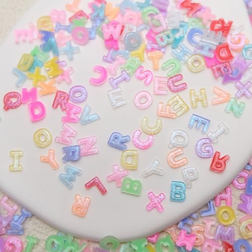 Letter Nail Art Charms Random Candy Color Letter Resin Nail Rhinestones Kawaii Summer Flatback Alphabet Nail Gems with Glitter Design Nail Art Accessories for DIY Craft Nail Supplies 250Pcs