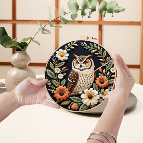 Ohcol Embroidery Kit Cross Stitch Kits for Beginners Needlepoint Kits for Adults Needle Point Kits with Owl & Hoop