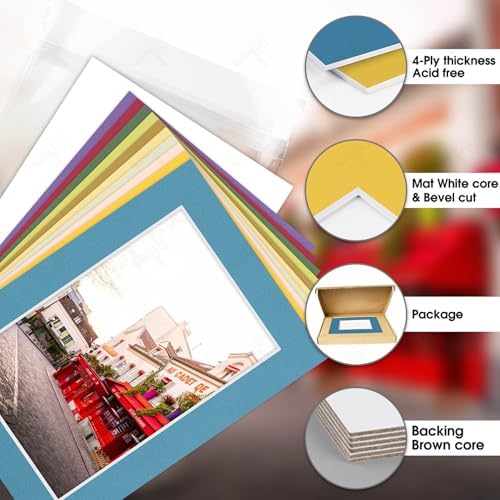 Golden State Art 10 Pack Mixed Color Picture Mats 5x7 For 4x6+backing+bags