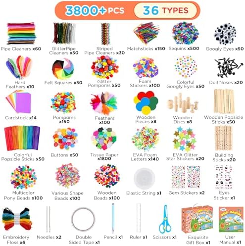 Zefy 3800+ Pcs Arts and Crafts Kit Supplies for Kids, All in One Craft Box