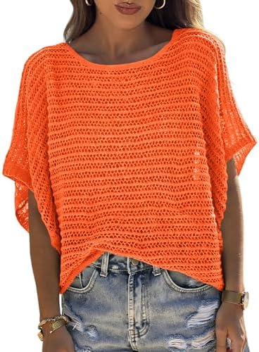 UNCLECAT Women's Crochet Tops Sweater Pullover Knit Tops Beach Coverup