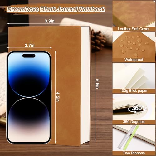 Thick Blank Journal Notebook 400 Pages 3.9 × 5.5 No Lines Soft Leather Pocket Blank Notebook for Women Drawing Book Memo Writing Sketch Diary Notebook Upgrade Page (Marigold)