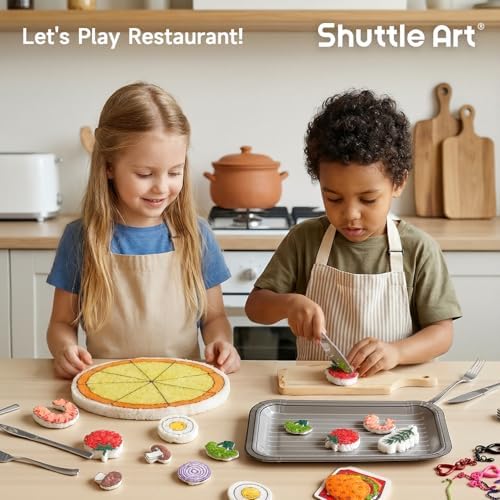 Shuttle Art 104 Pcs Magic Foam Texture Painting Kit Food Series: 34 Food Foam Pieces, Paper Plates, Forks & Knives, 12 Acrylic Paint Markers, Magical 3D Effect DIY Art Craft for Kids Ages 3-12