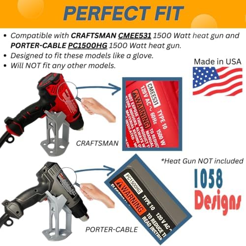 Heat Gun Stand Holder compatible with CRAFTSMAN and compatible with PORTER-CABLE Heat Guns - 1058 Designs