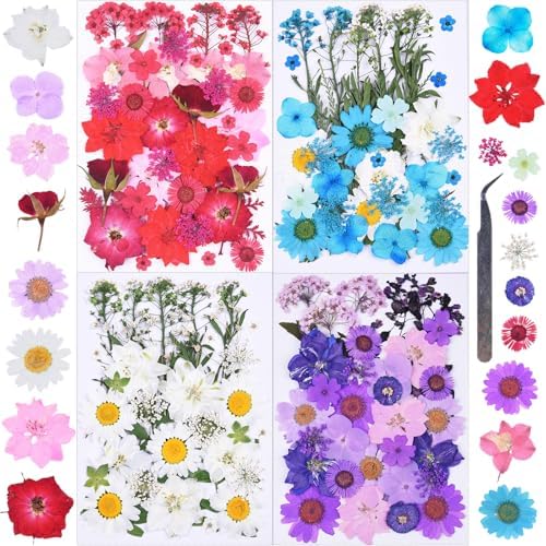 146Pcs Dried Pressed Flowers for Crafts,Xinxinran Dry Flowers Kit for Resin Molds,Epoxy Resin Accessories,Bookmark,Nails, Jewelry Molds,Candle Making Supplies,Soap,Frame(Colorful)