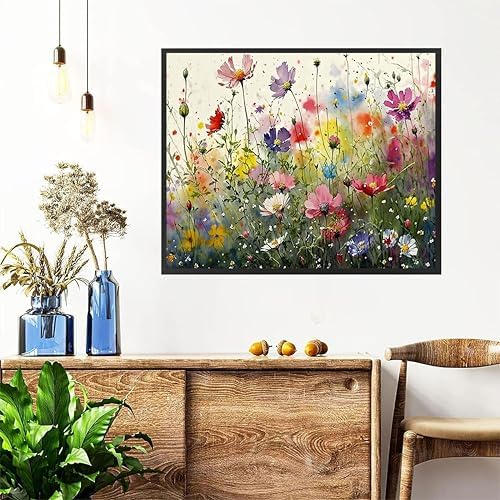 Wild Flower Paint by Numbers for Adults with Framed Canvas - Wooden Easel