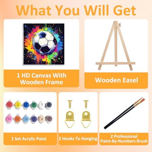 Soccer Paint by Numbers Kit for Kids, 8x8 inch