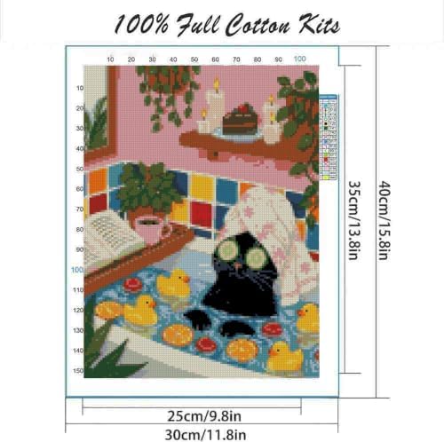 DYAIYYMQ Black Cat Stamped Cross Stitch Kit for Adults 15.7x11.8 inch