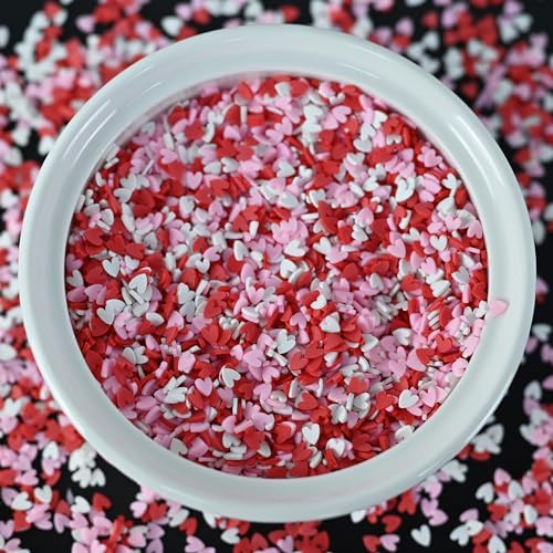 LIKETURE Fake Sprinkles 110g Polymer Clay Sprinkles Fake Candy Sprinkles Faux Sprinkles for Resin Slime Craft Plastic Sprinkles for Nail Art Phone Case DIY Shaker Card Filler (3-Color Hearts-110G)