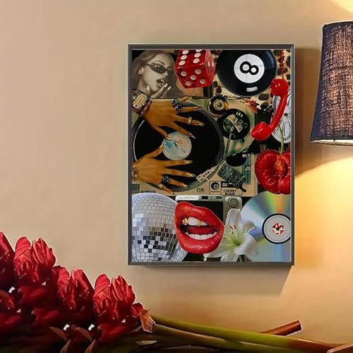 Diamond Art Kits for Adults, 5D Retro Collage Diamond Painting Kit 12x16 in