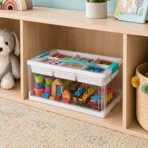EcoNexa 24 QT Craft Organizers and Storage with Tray, 1 Pack | Craft Storage Box for Art Supplies, Removable Tray for Easy Sorting, Interactive Building Surface, Stores Bricks, Craft Materials