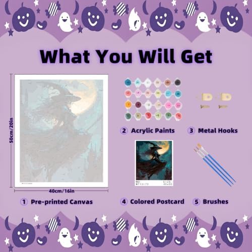 Arttoplus Halloween Paint by Numbers Kit for Adults Beginner 16x20in, Witch