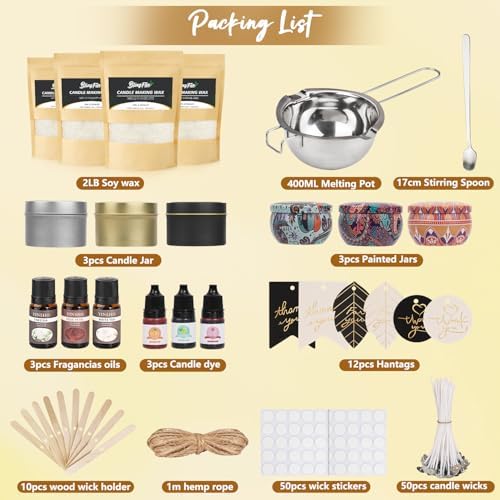 Blingfun 2LB Soy Wax Candle Making Kit,DIY Candle Making Supplies with Wicks, Stickers,Candle Jar, Melting Pot,Fragrances Oils & Dyes,Scented Candle Starter Full Kit for Adults (2LB)