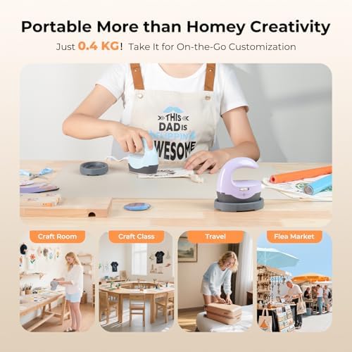 HTVRONT Heat Press Mini Heat Press Machine, Mini Iron for Crafts | Heats Up Quickly & 3 Heat Setings, Perler Beads Iron, Small Heat Press Machine for T Shirts, Hats