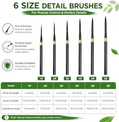 6Pcs Paint by Numbers Kit for Adults Acrylic Paint Brushes Set,Professional Travel Fine Tip Detail Paintbrushes for Watercolor Gouache Oil Face Painting,Miniature,Model,Figurine,Craft