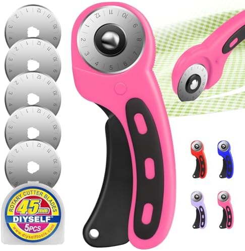 DIYSELF Rotary Cutter, Sharp Rotary Cutters for Fabric, 45 mm Quilting Cutter with Safety Lock, Fabric Cutter, Craft Supplies Sewing Tools, Mat Cutter Blades Rotary Tool for Quilting Projects (Pink)