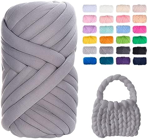 JeogYong Chunky Yarn for Hand Knitting, 0.55lb/10 Yards Arm Knitting Bulky Giant Tubular Yarn for Bags, Baskets, Pillows, Pet Nests, DIY Crafts (Medium Gray)