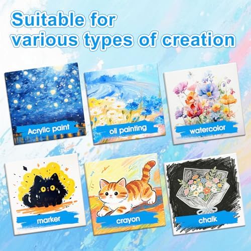 ESRICH Mini Stretched Canvas 20Pack 2.4x2.4inch, 2/5''Profile Art Primed Canvases for Painting, Cotton Small Professional Stretched Canvas for Kids and Art Supplies.