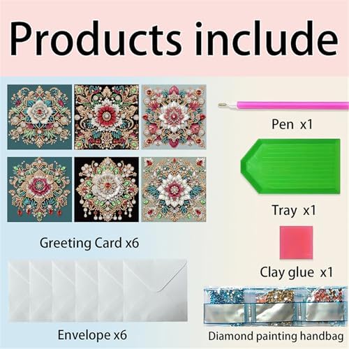 Diamond Art Cards with Envelopes–6PCS DIY Diamond Painting Greeting Cards Kit | Card Making Kit with Bling for Adults & Beginners | Birthday,Holiday & Thank You Cards (Retro Mandala)