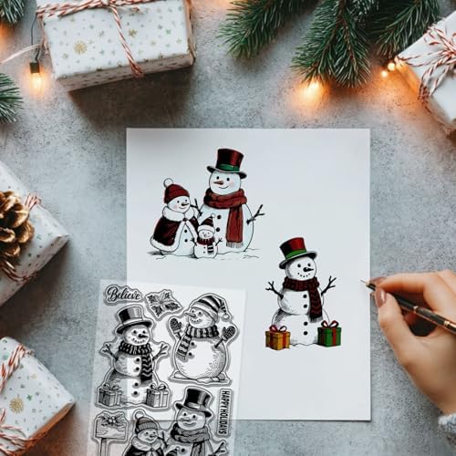 GLOBLELAND Christmas Snowman Clear Stamps for Card Making Silicone Xmas Gifts Boxes Clear Stamps Greetings Transparent Stamp Seal for DIY Scrapbooking