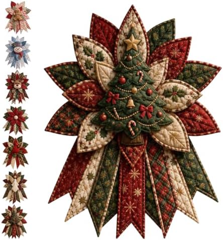 Festive Quilted Christmas Door Hanging DIY Sewing Kit, Christmas Quilted Bow DIY Kit with Fabric, Batting, Thread, Templates & Instructions, Patchwork Hanging Decor Kit for Door Wall Display (A-1)