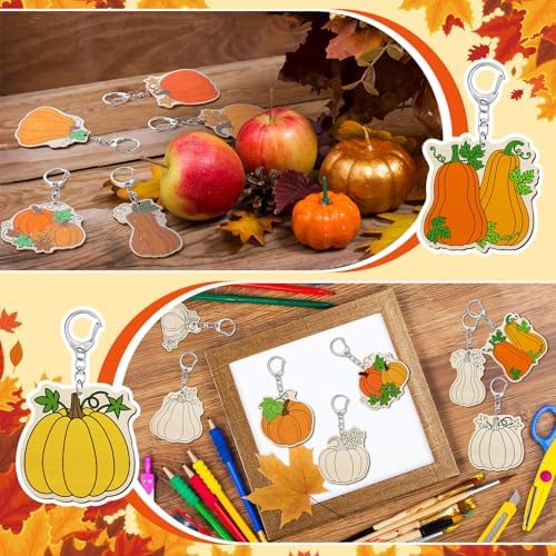 Trnayi 36 Pcs Pumpkin Fall Wood Keychain Color Your Own DIY Craft | Pumpkin Fall Wooden Keychain, Color Your Own Unfinished Craft, Blank Wood Painting DIY Craft, for Thanksgiving Art Project