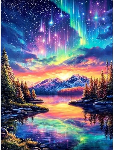 Aurora Mountain Diamond Art Kit for Adults,Starry Sky Diamond Painting