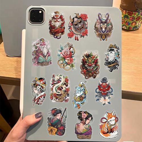50 PCS Japanese History Art Stickers – Ukiyo-e Vintage Clear Scrapbook Decals with Cats, Samurai, Koi Fish, Dragons, Geishas – Japan Culture Stickers for Journals, Laptops, Art Crafts
