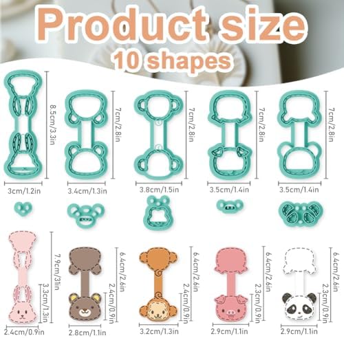 beinkmake 10Pcs Animals Keychain Polymer Clay Cutters for Adults Cute Animals Avatars Polymer Clay Keychain Cutter for Jewerly Making Birthday Party Gifts DIY Supplies