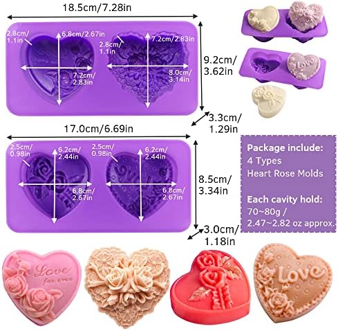 4 Types Rose Heart Soap Silicone Mold 3D Flower Love Shape Fondant Mold Handmade Cake Chocolate Candy Resin Candle Soap Beeswax Floral Craft Valentine's Day Wedding Decor