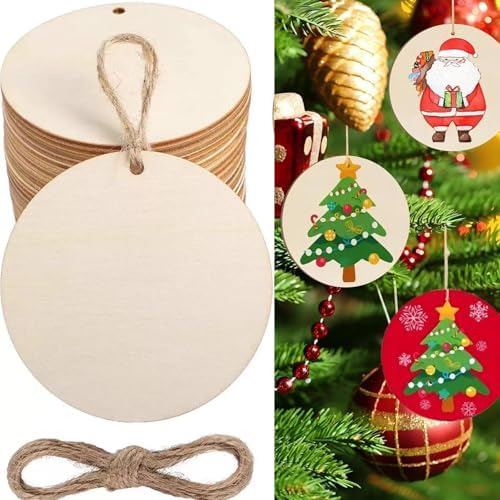 Wooden disc Ornament 10pcs Blank Wood Ornaments, 3.5X3.5 in Used for Painting and Decoration DIY Technology, Hanging skrnrhrery