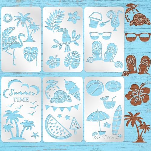 Lewtemi 6 Pcs Metal Wood Burning Stencils, Summer Style Letters Numbers