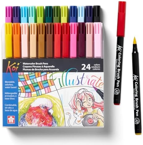 Sakura KoiColoring Brush Pens - Watercolor Brush Pen Set - Assorted Colors - 24 Pack