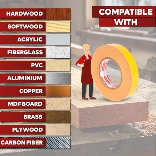 XFasten Bulk Double Sided Woodworking Tape 1-inch 1,296-Feet Total (12-Pack) Residue-Free Woodworking Tool for CNC Routing Machine, Removable Double Sided Tape for Woodworking Router Template