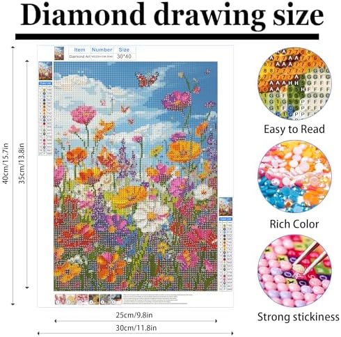 ckdiluy Flowers Diamond Art Kits for Adults Beginners, 5D DIY Sea of Flowers Diamond Painting Kits, Full Round Drill Diamonds Dots Gem Art Crystal, Home Wall Decor 12X16 Inch