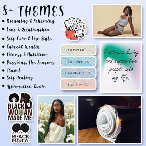 EggSun Vision Board Supplies with 1200+ Images & Quotes Collage Magazine Book, Wall Clip Art Scrapbook Journal Kit for Vision Board Making Beginners Women Men Teen Girls Room Decors (Black Women)