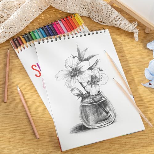 2 Pack Sketch Books for Kids 9 × 12In, 100gsm Drawing Pad with 36 Pencils