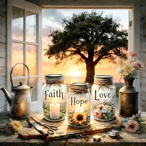 APTDYIGL 5D Faith,Hope,Love Diamond Painting Kits for Adults Beginner,DIY Diamond Art Kits for Adults,Round Full Drill Diamond Dots with Gem Art Kits,Home Wall Decor 13.7X13.7inch