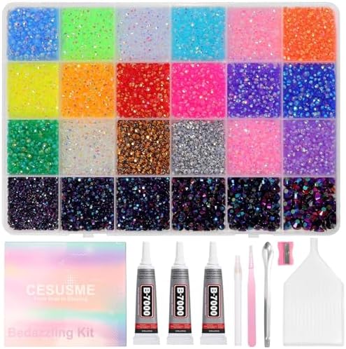28000Pcs Color Rhinestones Bedazzling Kit, Black Blue Resin Gems for Crafts